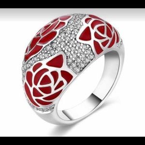 Ruby crusted pav’e crystal cocktail ring